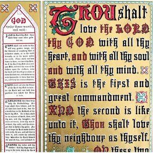Ten Commandments Gold Tone 1872 Lithograph Victorian Religious Art DWAA6